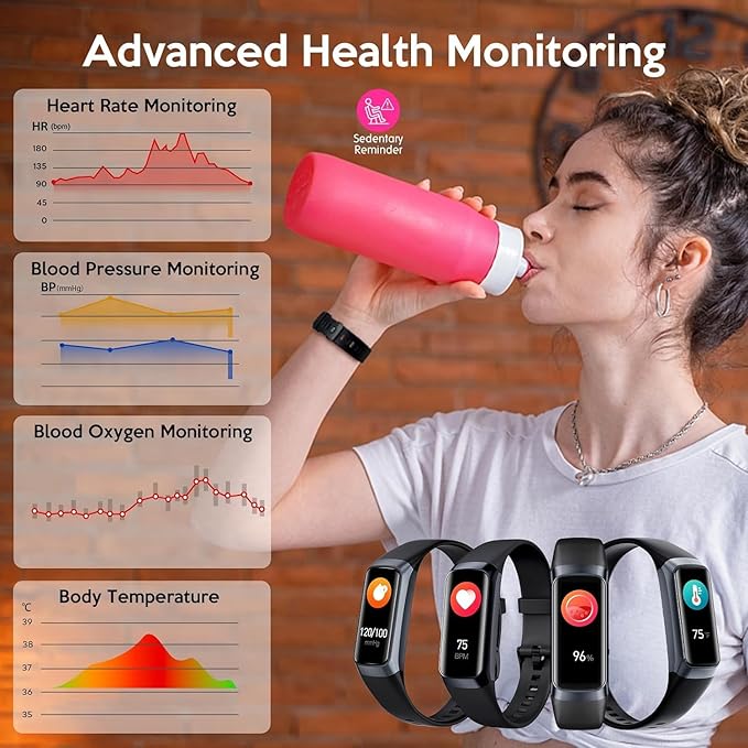 Fitness Tracker,2025 Smart Watch with Blood Pressure Heart Rate & Sleep Monitor IP67 Waterproof Step Calorie Counter Pedometer Fitness Activity Watch for Men Women Android iOS Phone (Black)