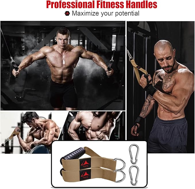 Heavy Duty Gym Exercise Handles Attachment for Cable Machine,Resistance Band,Pulley System Home Fitness Workout Equipment, with Elastic Rubber Grip and 2 Large Carabiners