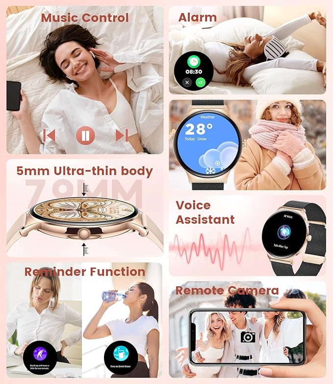 LIGE IGE Smart Watch for Women(Bluetooth Calls), 1.43" AMOLED HD Display, 100+ Sports Modes Fitness Tracker Watch, 5ATM Waterproof/Pedometer/Sleep Smartwatch Women, iOS Android Smart Watches Womens