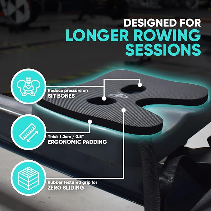 Godfrey Ergo Rowing Machine Seat Cushion - Anti-Slip Neoprene Rower Pad with Textured Rubber Surface for Concept2 Models, Water Rower, Recline Bikes, Peloton, Rowing Boats