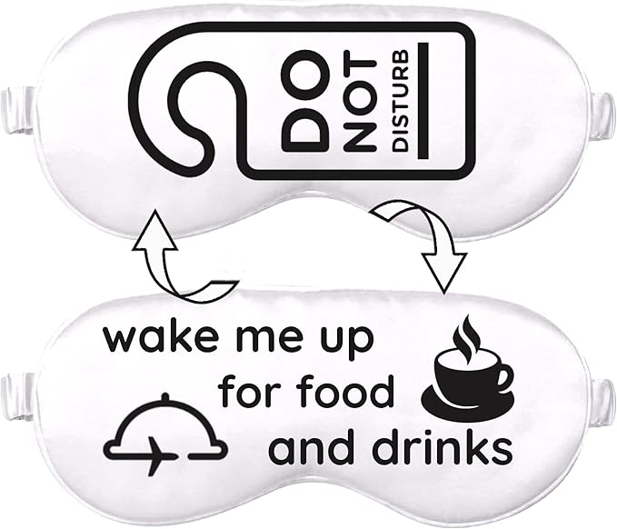 VITYA White Do Not Disturb/Wake Me Up Double-Sided Silk Sleep Mask for Women/Men | Sleep Mask Light Blocking | Soft Breathable Sleep Eye Mask for Traveling on Airplane | Eye Mask with Elastic Strap