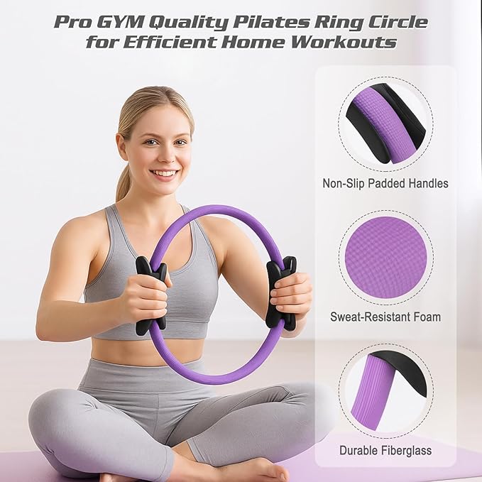 Pilates Essentials Kit for Home Women, Ring and Ball Set, Pilates Equipment for Workouts, 3 Resistance Bands, Grip Socks, 14 Inch Magic Circle, Mini Exercise Ball, Great Exercise Equipment