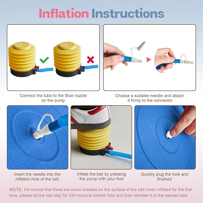 Exercise Ball, Extra Thick Yoga Ball for Workout Pregnancy Stability, 4 Sizes Anti-Burst Balance Ball with Foot Pump - Heavy Duty Fitness Ball Chair for Office, Home & Gym