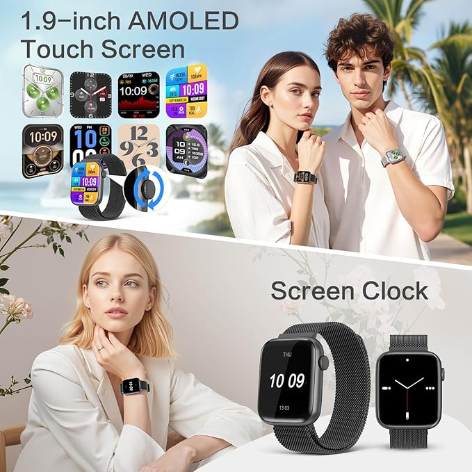 Smart Watches for Men Blood Pressure, DA GPT AI Waterproof Smartwatch, 1.9" AMOLED Display, 24/7 Heart Rate, Blood Oxygen, Stress Sleep Monitor, 123 Sports Fitness Tracker, Compatible Android and iOS