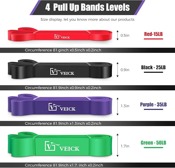 VEICK Resistance Bands for Working Out, Exercise Bands, Workout Bands, Pull Up Assistance Bands, Long Heavy Stretch Bands Set for Men and Women, Power Weight Gym at Home Fitness Equipment