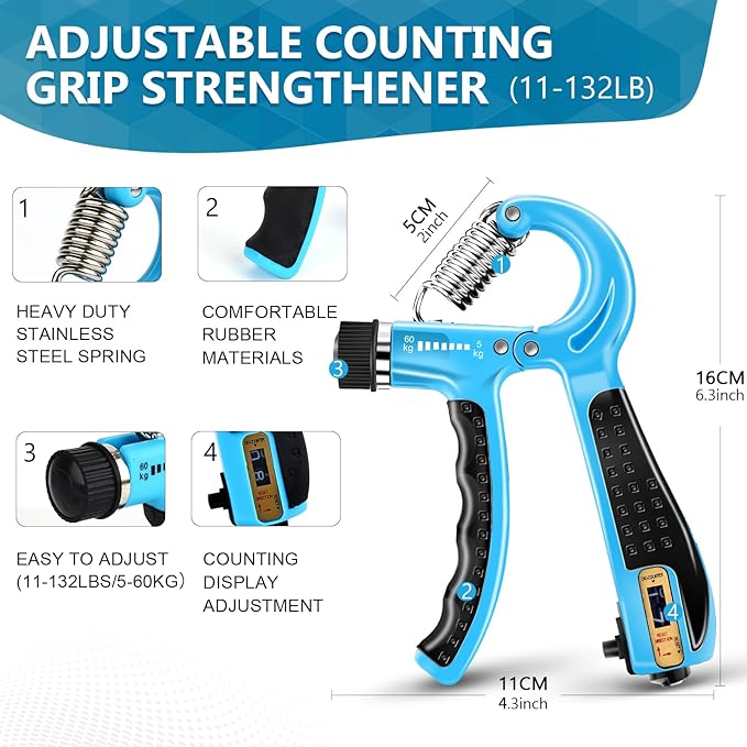 13 PCS Grip Strength Trainer Kit, Hand Gripper Strengthener, Forearm Strengthener, Finger Strengthener, Finger Exerciser, Stress Relief Ball, Forearm Workout Ring for Muscle Building and Injury Recover