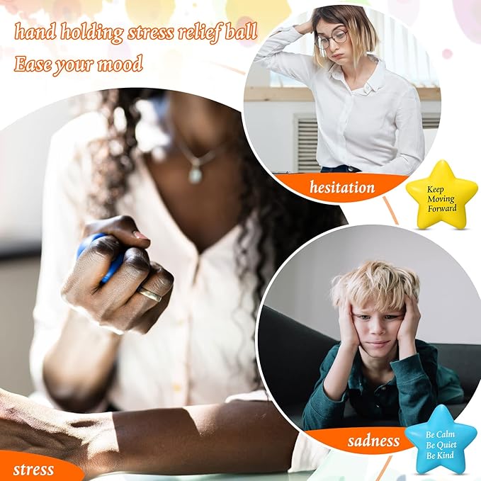 Aoriher 60 Pcs Motivational Stress Balls Quotes Inspirational Funny Colorful Foam Balls Hand Exercise Stress Relief Gifts for Office Small Anxiety Toys for Motivating Encouraging Supply(Star)