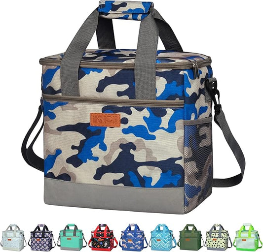 iknoe Large Cooler Bag Collapsible, 15L Insulated Bags, Leakproof Lunch Cooler Tote with Multi-Pockets for Adult, Insulated Lunch Box for Beach, Picnic,Work, Navy Blue 24-Can