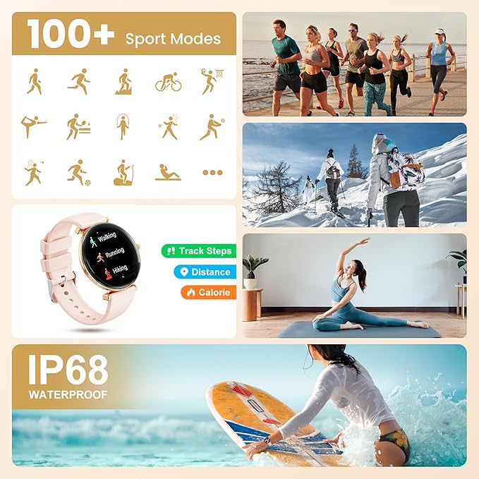 Hwagol Smart Watches for Women Android & iOS Compatible[Calls/Answer/Metal Slim] 1.43" Micro-Spherical AMOLED Screen,IP68 Waterproof Sports Watch Fitness Tracker Sleep/Heart Rate Monitor