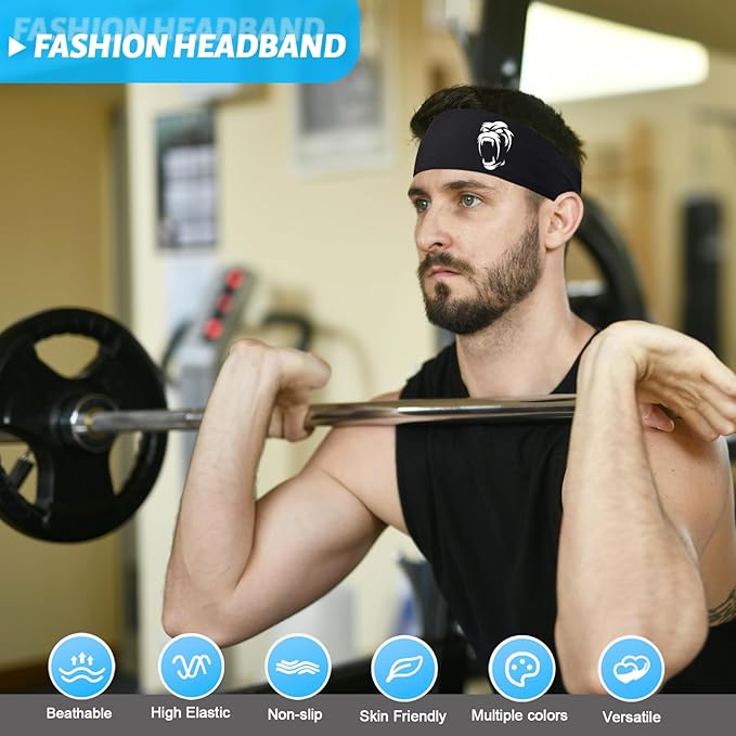 Headbands for Men Women 3pcs Sports Sweat Bands Headbands Men Sweatbands Workout Headband for Mens Running Cooling Skull Sweat Band Head Bands