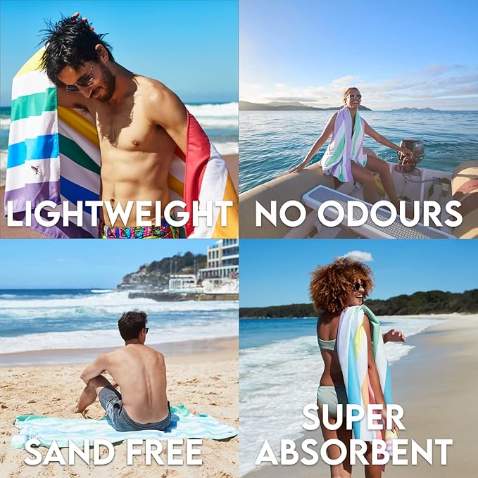 Dock & Bay Beach Towel - Quick Dry, Sand Free - Compact, Lightweight - 100% Recycled - Includes Bag - Summer - Rainbow Skies - Extra Large (200x90cm, 78x35)