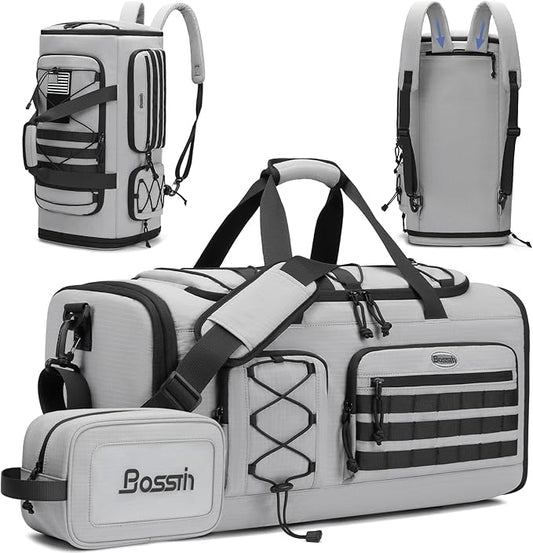 Bosstin Gym Bag for Men & Women,45L Travel Duffle Sports Duffel Bag Gym Weekender Overnight Backpack with Shoe Compartment (GREY CHECKERED)