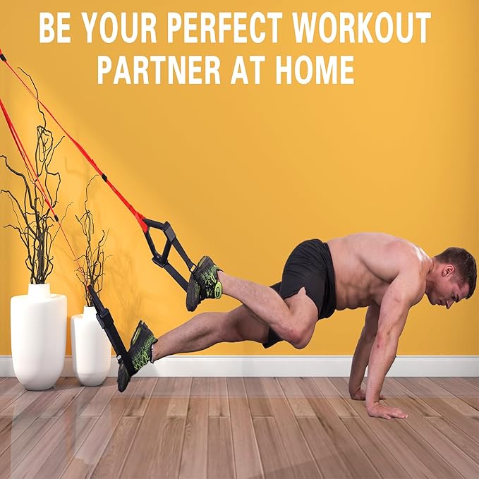 Bodyweight Resistance Training Straps, Complete Home Gym Fitness Trainer kit for Full-Body Workout, Included Door Anchor, Extension Strap, Fitness Guide