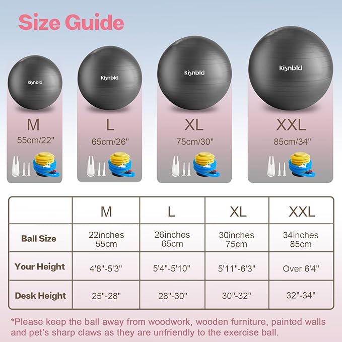 Exercise Ball, Extra Thick Yoga Ball for Workout Pregnancy Stability, 4 Sizes Anti-Burst Balance Ball with Foot Pump - Heavy Duty Fitness Ball Chair for Office, Home & Gym