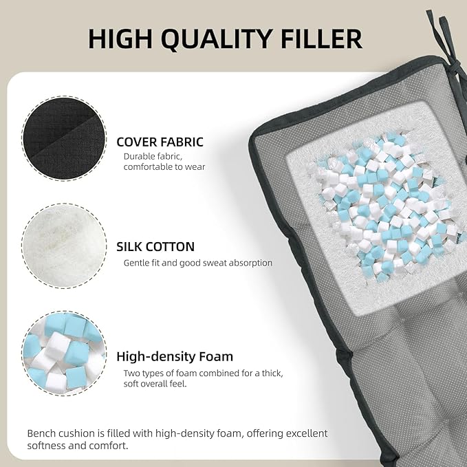 Detiblue Bench Cushion for Indoor Furniture，48x16x4Inch Tufted Bench Seat Cushion with Non-Slip, Comfortable and Durable for Shoe/Entryway/Storage with Cushion（CrossLinen Deep Gray）