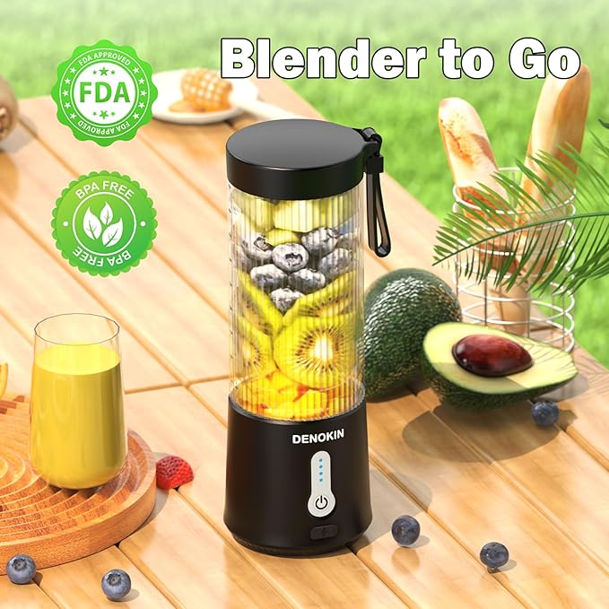 DENOKIN Portable Blender 16oz Vessel, Cordless Personal Size Small Blender for Shakes and Smoothies with 6 Blade for Kitchen, Home, Travel