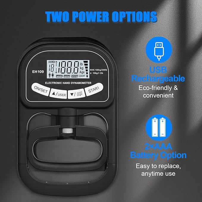 Grip Strength Tester 396 lbs/180 kg with Backlit LCD Display, Digital Hand Grip Dynamometer Records Up to 19 Users, Adjustable Grip Strength Trainer 11–220 lbs for Sports, Rehab, Home & School Use