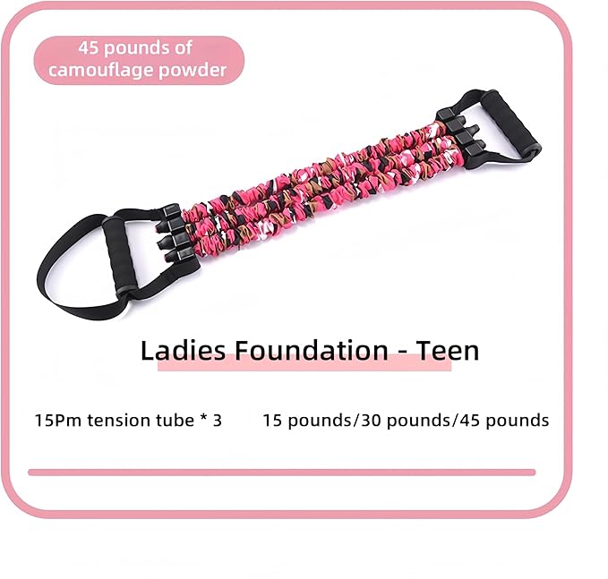 Chest Expander 3-Hole Resistance Band Multifunctional Adjustable Arm Exerciser Natural Latex Tube Anti-Break Durable Quick-Release Camo Sleeve for Women Teens Fitness Training
