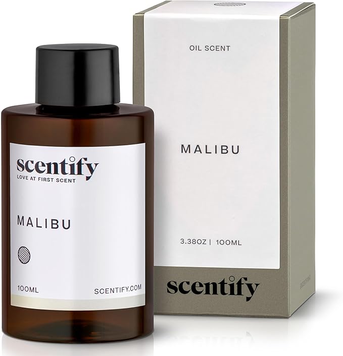 Scentify Malibu Aroma Oil Refill Scent for Oil Diffusers - Lemon, White Tea, Thyme, Cedar, Musk Scents - Luxurious Relaxing Aromatherapy Diffuser Fragrance 100ml, 3.38 oz