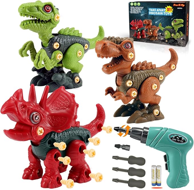 FREE TO FLY Dinosaur Toys Gifts for 3 4 5 6 7 8 Year Old Boys: Stem Dinosaur Toy for Kids 3-5 Girls Toddler Building Learning Eductional Take Apart Dino Toys with Electric Drill Birthday