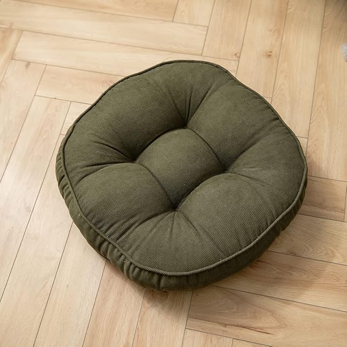 Corduroy Chair Pads Seat Cushion Soft Thicken Bedroom Living Room Floor Tatami Cushion Round Seat Pad for Kids Reading Adult Office,1 Count (Dark Green,22"x22")