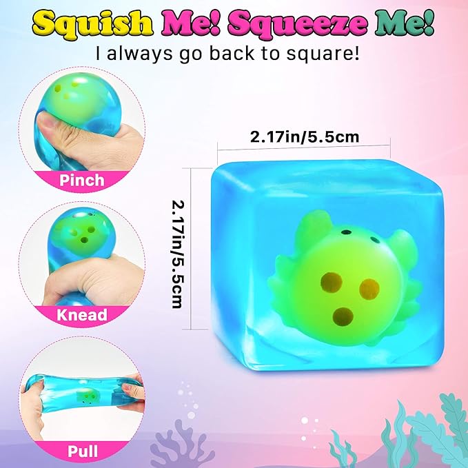 Squishy Stress Cube Fidget Toys Adults - Glow in The Dark Crab Sensory Toys for Kids with Autism Stress Balls for Kids Squeeze Toys for Anxiety Stress Relief Gifts