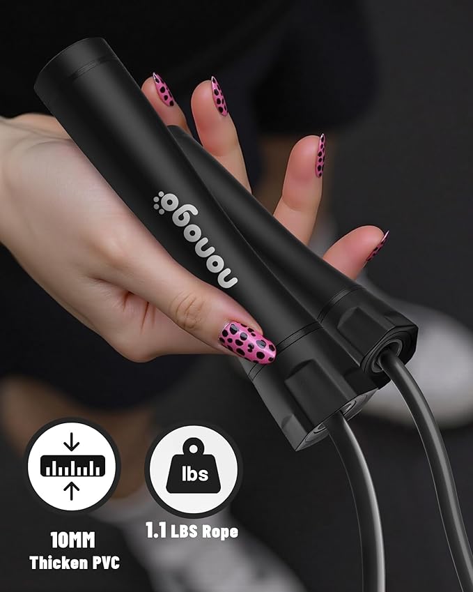 nonogo 1.1LB Weighted Jump Rope for Women – Adjustable 10mm Heavy PVC Skipping Rope for Fitness, Ideal for High-Intensity Training, MMA, Boxing, CrossFit, Weight-loss Workouts