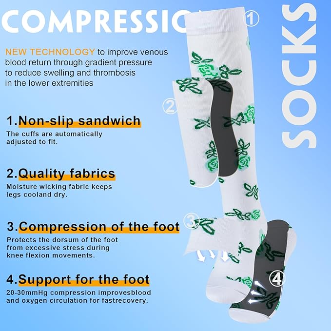 bropite Halloween Compression Socks for Women & Men-Pumpkin Ghost 6 Pairs 20-30mmhg Support Running Nurse Travel