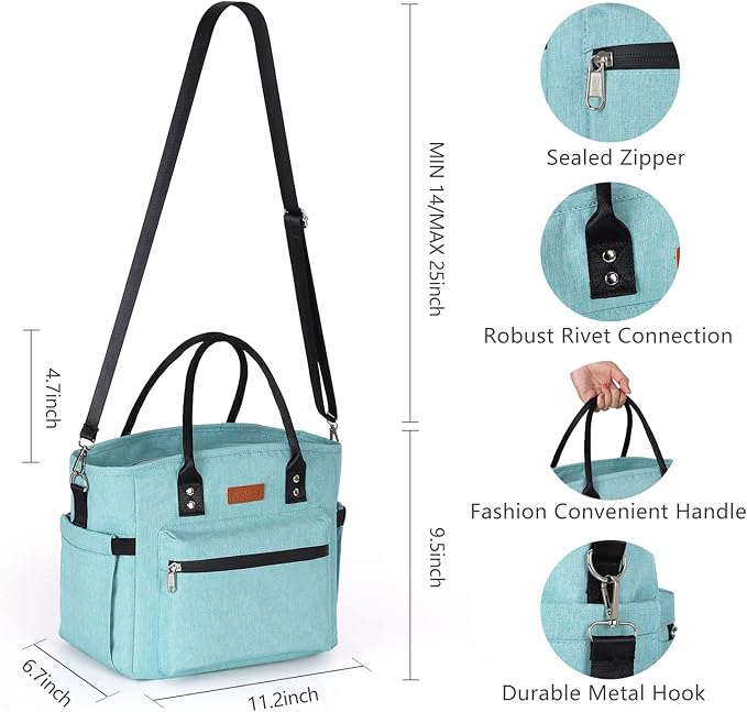 Insulated Lunch Bag for Women Men,Adult Lunch Box for Women with Adjustable Shoulder Strap,Portable Large Lunch Tote Bag for Office Work Picnic Beach,Reusable Lunch Cooler Bag