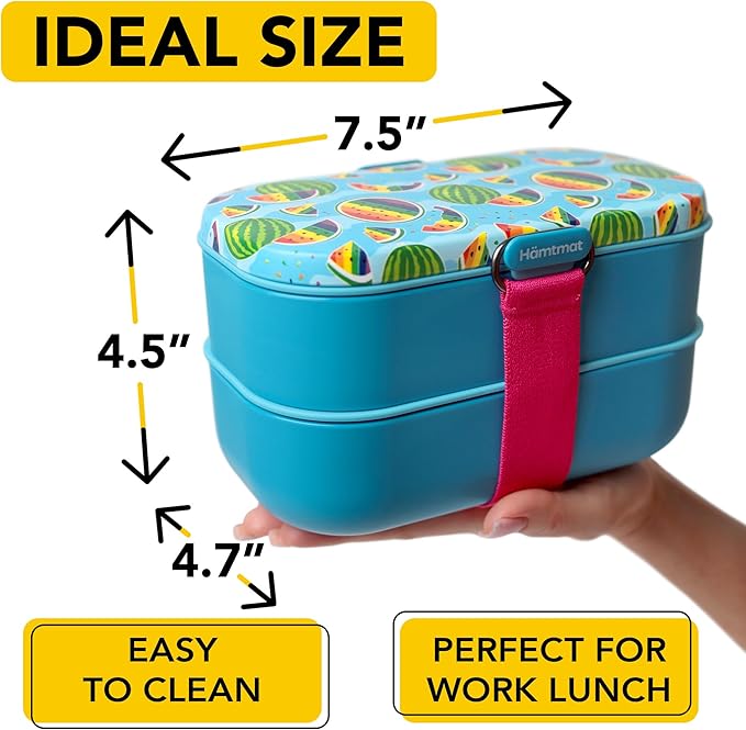 Insulated Stackable Bento Box for Adults with Reusable Chopsticks Japanese Lunch Box Microwavable & Leak Proof Lunch Containers for Men & Women Modern Cute Food Container with Compartments (Blue)