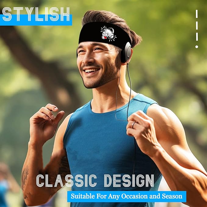 Headbands for Men 3 Pack Sport Sweat Bands Headbands Men Skull Finger Workout Sweatbands for Mens Women Head Bands Cooling Running Men's Hairband Headband