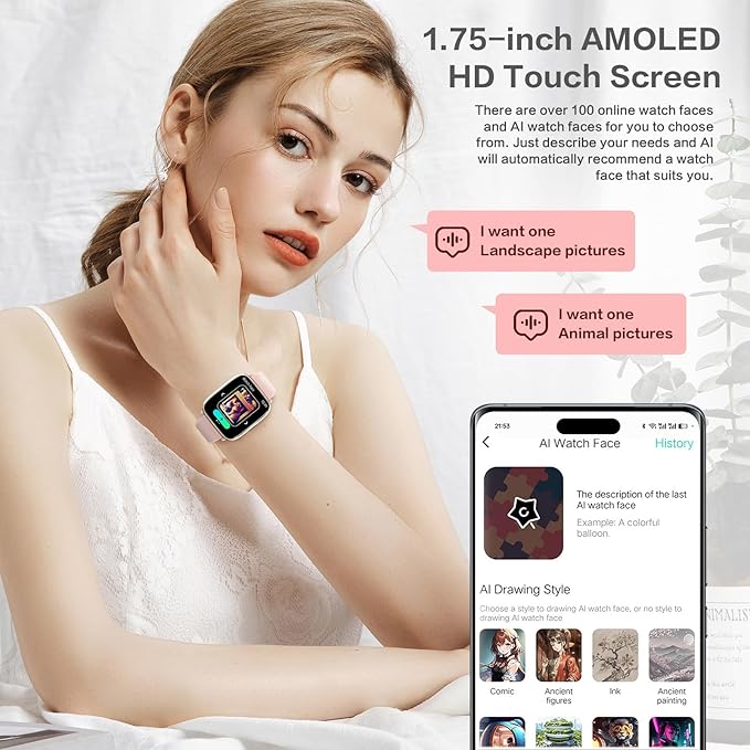 2025 Smart Watches for Women, 1.75'' Lightweight Smartwatch Women with Da GPT AI, 24/7 Sleep/ Heart Rate/ SpO2/ Blood Pressure Monitor, 120 Sport Fitness Tracker, IP68 Waterproof for Android iOS