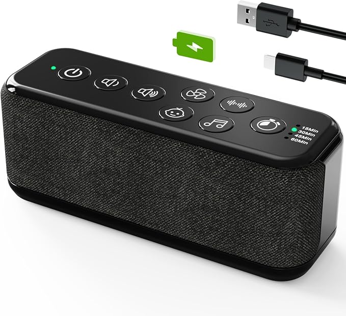 Portable White Noise Machine for Adults & Kids, 42 Soothing Sounds, Rechargeable Travel Sound Machine with Rain & Ocean Sounds, Auto-Off Timer & 8-Level Volume Control – Ideal for Sleep & Focus