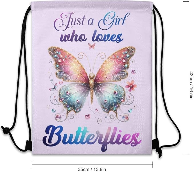 Butterfly Drawstring Backpack - Cute Cinch Sack, String Backpacks for Kids Boys Girls Women Men for Gym Outdoor Sports Travel Athletic Drawstring Bag - Lightweight/Foldable