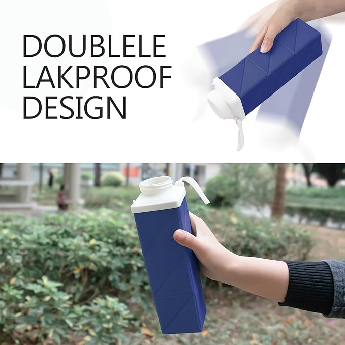 24oz Collapsible Water Bottles,Foodgrade BPA Free Reusable Foldable Water Bottle Lightweight LeakProof for Travel Hiking Camping Cycling Gym Sports,Collapses Folding Water Bottle,Dark Blue