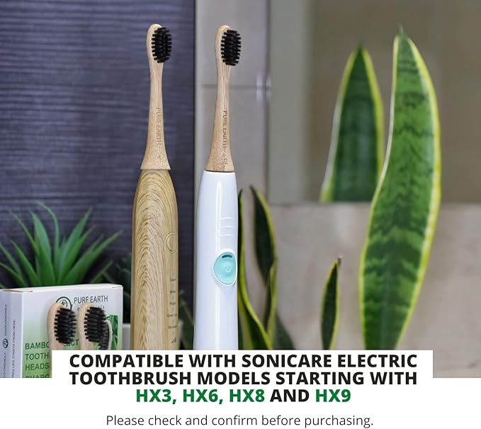 Bamboo Electric Toothbrush Heads Compatible with Philips Sonicare – Gentle on Gums, Tough on Plaque with Charcoal-Infused Soft Bristles (4 Pack) by Pure Earth Essentials