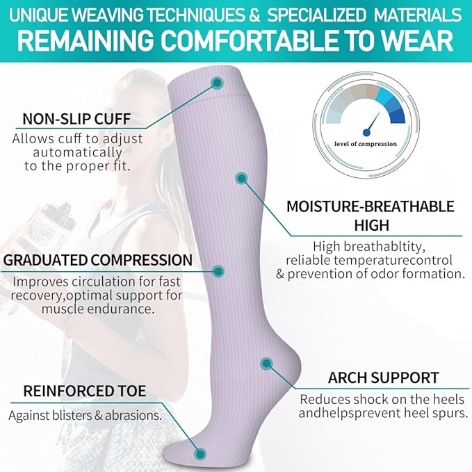 Copper Compression Socks for Women and Men(6 Pairs)-Best Support for Running, Athletic, Nursing, Travel