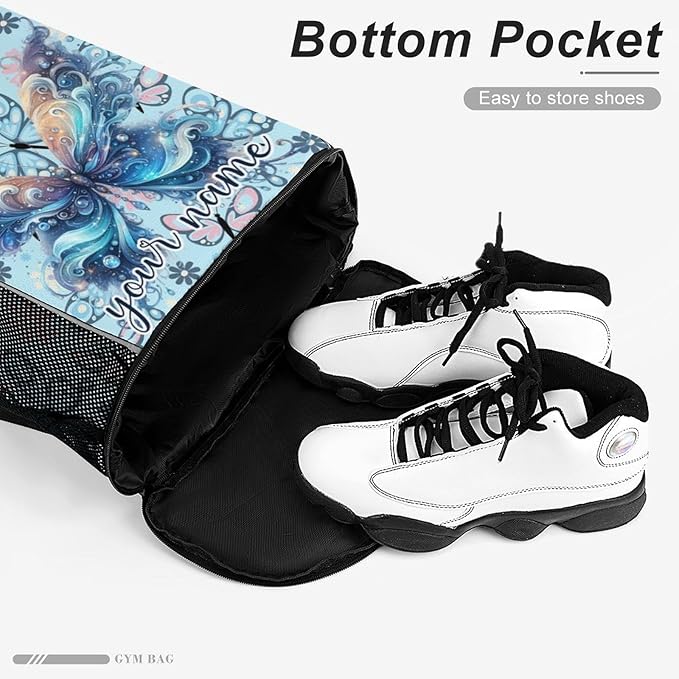 Custom Butterfly Drawstring Backpack - Cute Cinch Sack, String Backpacks with Pocket for Kids Boys Girls Women Men for Gym Outdoor Sports Travel Athletic Drawstring Bag - Lightweight/Foldable