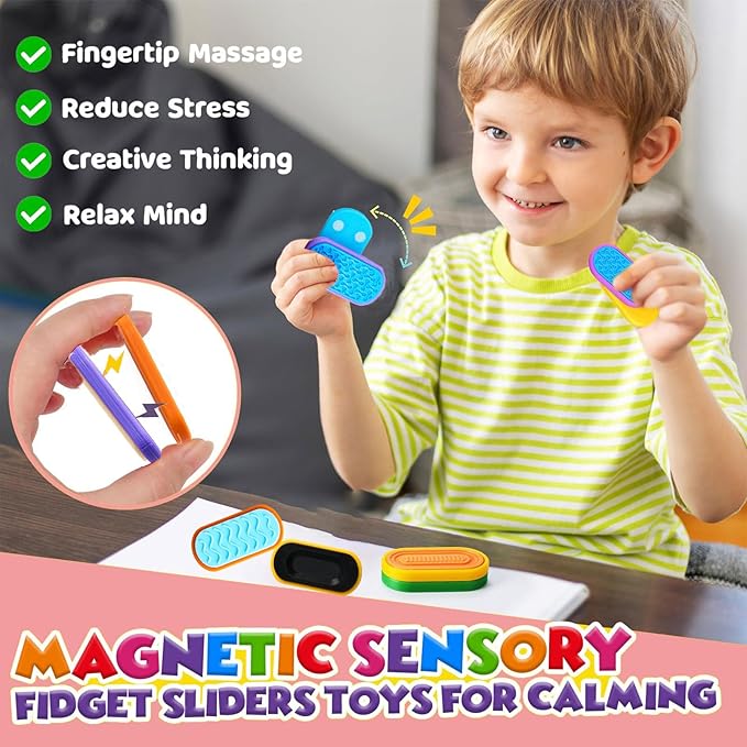 Magnetic Fidget Slider Toys for Kids and Teens,8 Piece of with Different Sensory Pattern,4 Matching Pairs,Small Sliders ,for Stress Relief,EDC,Office Desk,Classroom