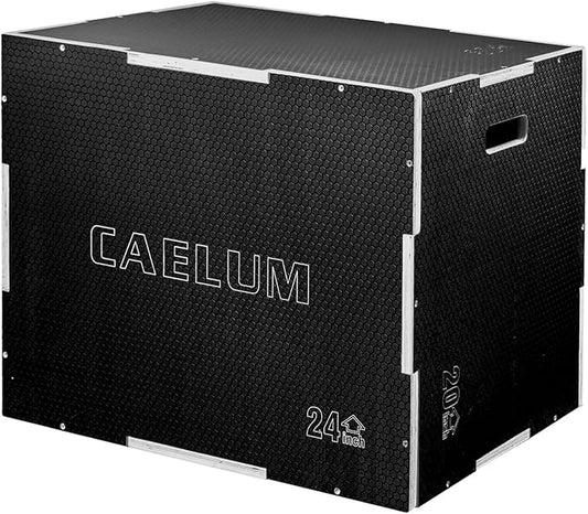 CAELUM 3-in-1 Wood Plyo Box - Non-Slip Plyometric Jump Box for Home & Gym, 400lbs Bearing Fitness Launch Box for Jumping Squats Step-ups Strength Training