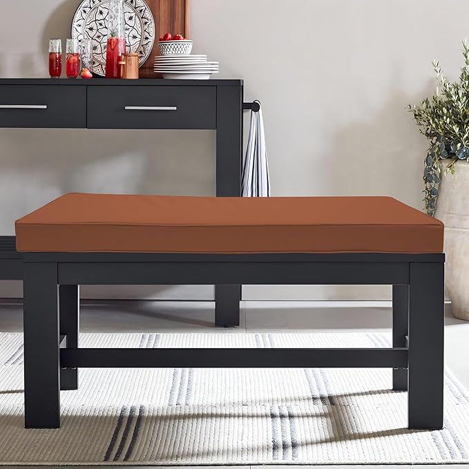 Outdoor Bench Cushion 48 x 18 x 3 Inch, Waterproof Patio Furniture Cushions with Ties, Non-Slip Rectangle Bench Seat Cushion Foam Pad for Garden Sofa Settee Couch Swing, Red