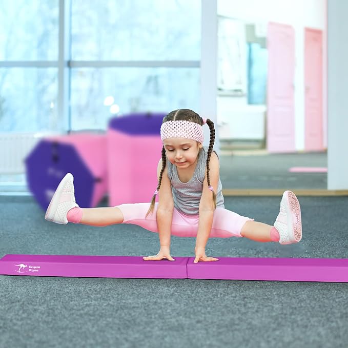 Kangaroo Hoppers 8FT Kids Balance Gymnastics Beam for Kids, Folding Extra Firm Foam Floor Beam for Beginners, Home Training Equipment with Anti-Slip Base, Carrying Bag