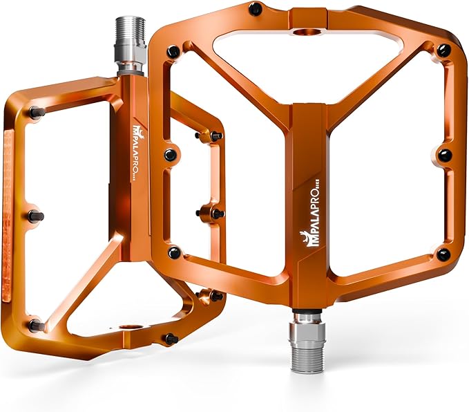 Flat Bike Pedals with Reflectors CNC Aluminium 9/16” – MTB Pedals with Extra Wide Platform and Removable Anti-Slip Pins – Lightweight Pedals for Mountain Bike & Road Bike 294 g