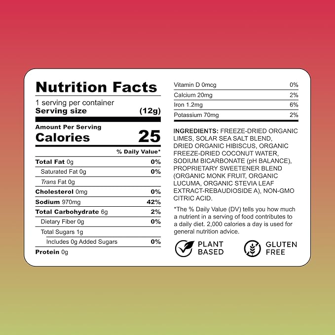 Purest Electrolyte Hibiscus Lime Powder Packets – Whole Food Hydration - Organic Freeze-Dried Fruits and Solar Sea Salts for Ultimate Electrolyte Balance