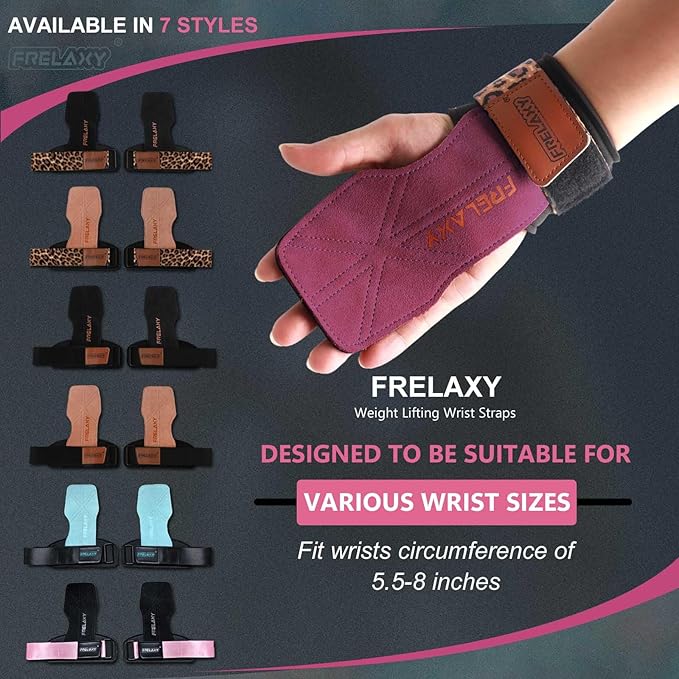 Frelaxy Lifting Wrist Straps Women and Men, Weight Lifting Grips with Cushion Wrist Loop, Double Layer Leather and Storage Pouch, Gym Workout Straps for Deadlift and Powerlifting