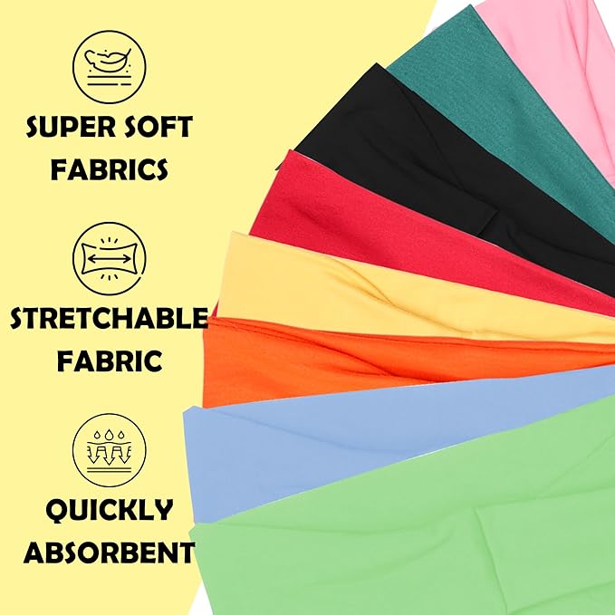 Lotus78, Pack of 8 Wide Headbands for Women Non Slip, Fashionable Sports Hair Bands for Women's Hair, Soft Elastic Stretchy Head Bands, Yoga Workout Headbands for Women Daily Fashion(Breeze icon)