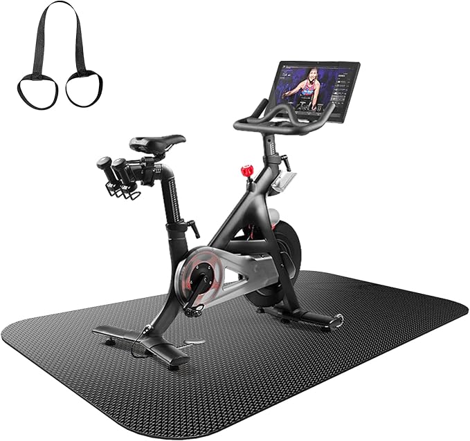 Bike Mat, Exercise Mat for Carpet & Hardwood Floors, Cushioned, Black