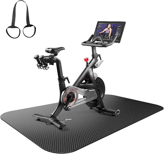 Bike Mat, Exercise Mat for Carpet & Hardwood Floors, Cushioned, Black