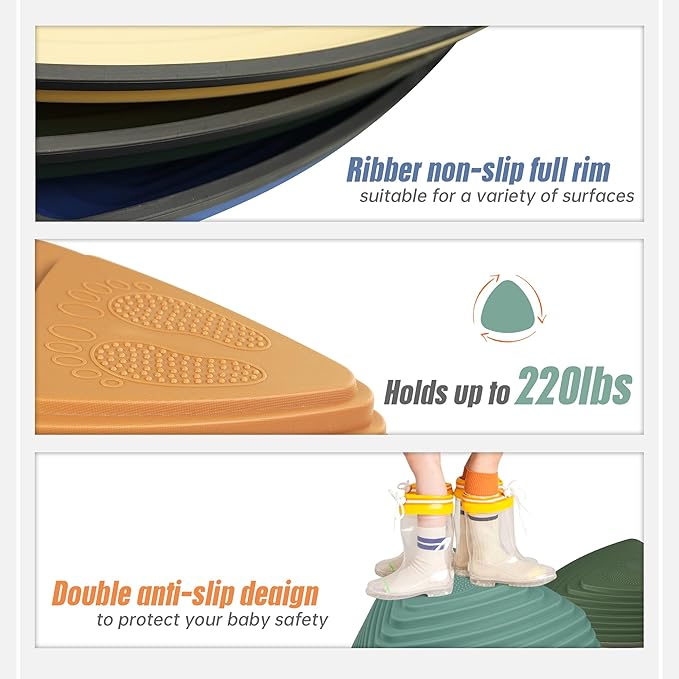 Gentle Monster Stepping Stones for Kids, Set of 6/8/11 PCS for Balance with Non-Slip Bottom - Exercise Coordination and Stability(11PCS Morandi)