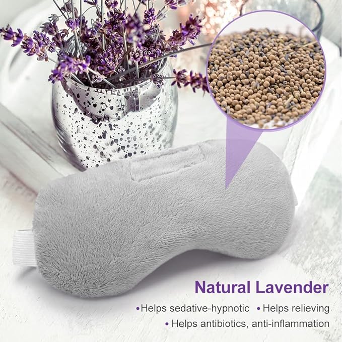 Lavender Eye Mask, Aromatherapy Weighted Eye Mask for Dry Eyes, Sleep Mask for Men Women, Hot & Cold Therapy Eye Cover for Compression Pain Relief, Eye Pillow for Puffy Eyes, Migraine, Sinus Pain-Grey